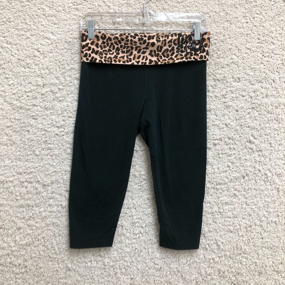 PINK Yoga Victorias Secret Leggings Small Adult Black Capri Leopard Womens S