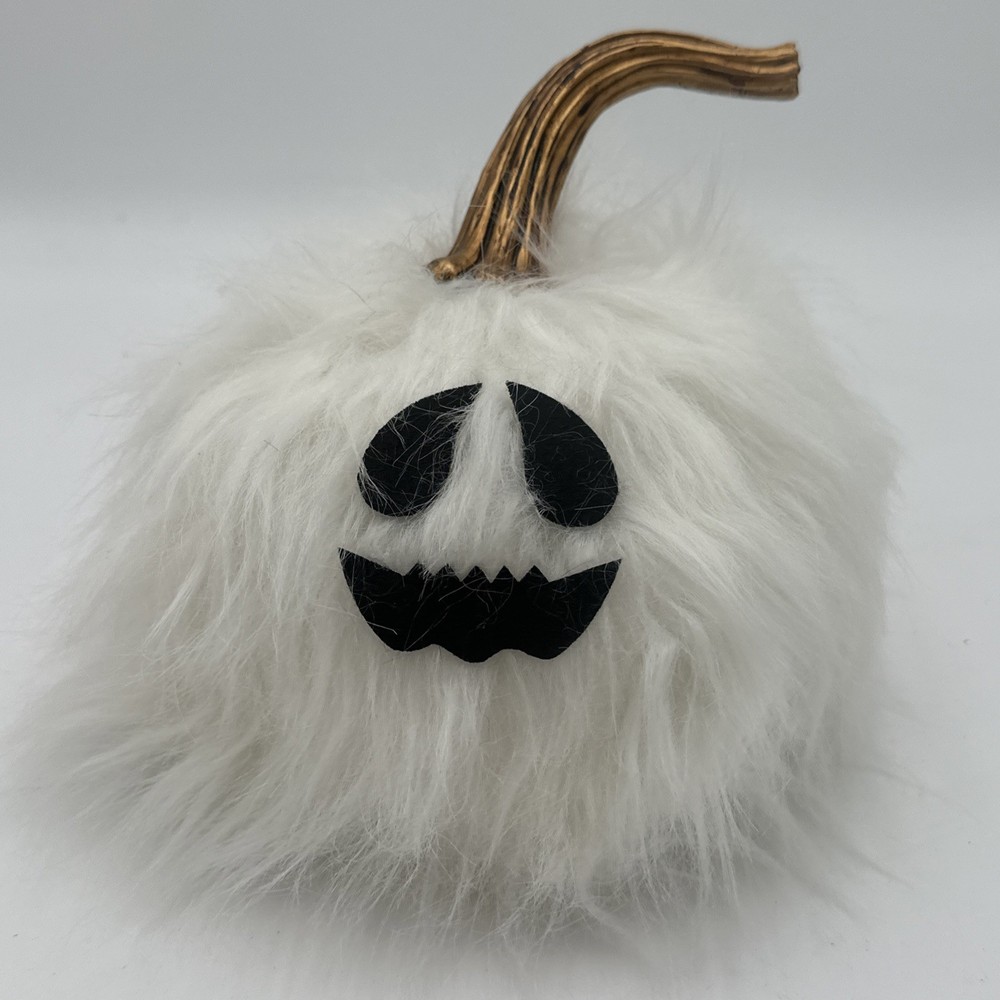 The Lakeside Collection Halloween Fluffy White (ghost) Pumpkin With Gold Stem