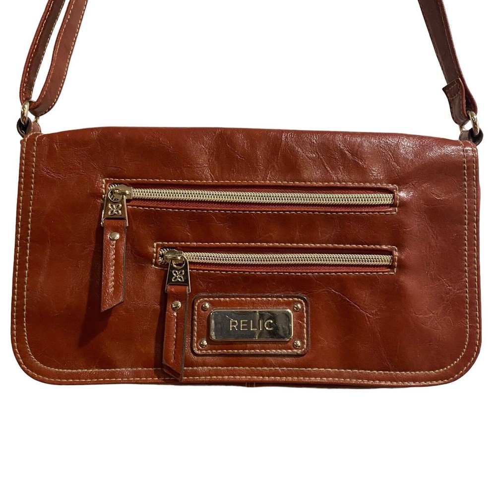 Vintage Relic Cherry Red Leather Crossbody Bag Purse Built in Wallet Y2K