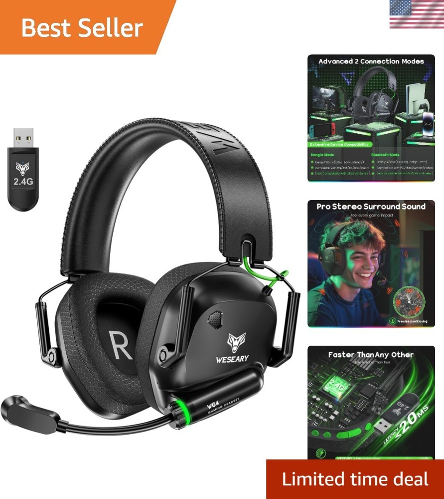 Lightweight & Foldable Wireless Gaming Headset - 2.4GHz & Bluetooth-Compatible