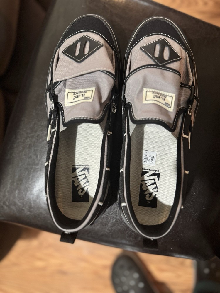 VANS Nicole McLaughlin Grey/Black Van Slip Ons Collaboration