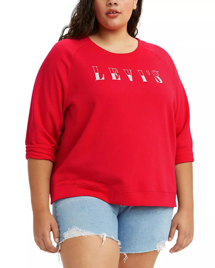 Levi's Sweatshirt Pullover Logo Knit Red Basic Plus Size Long Sleeves