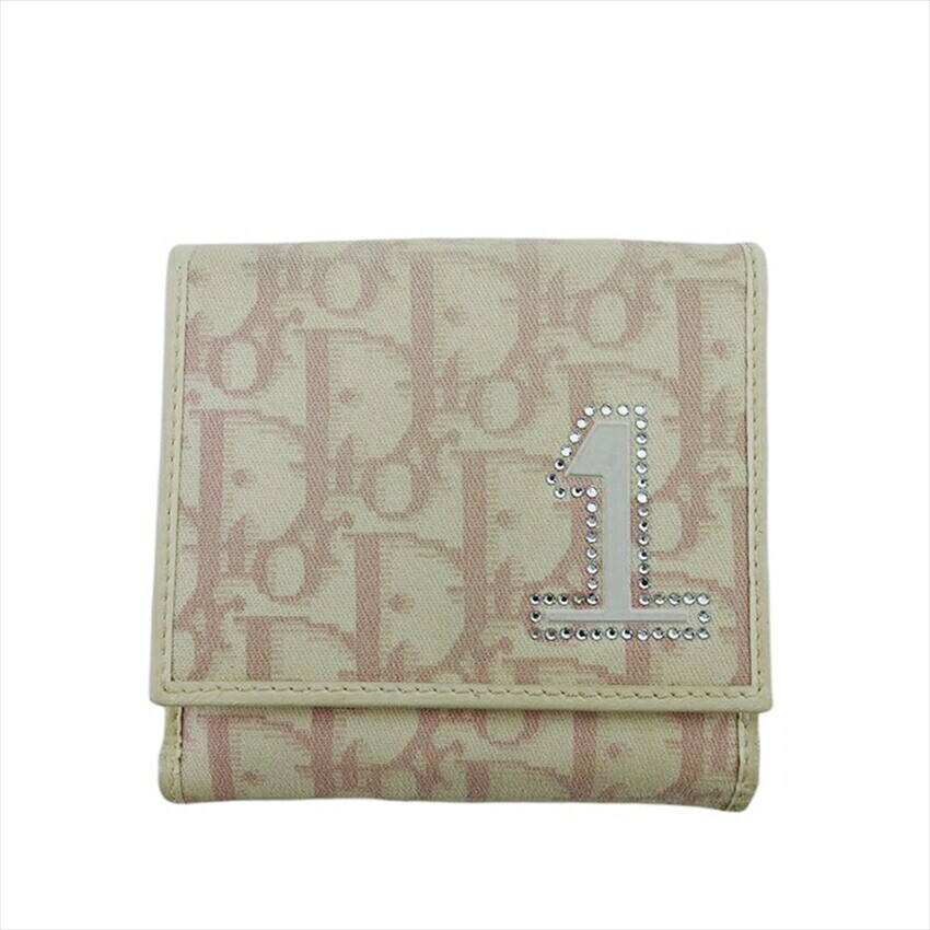 DIOR W Hook Trotter Wallet Pink PVC Enamel Authentic Preowned L3933