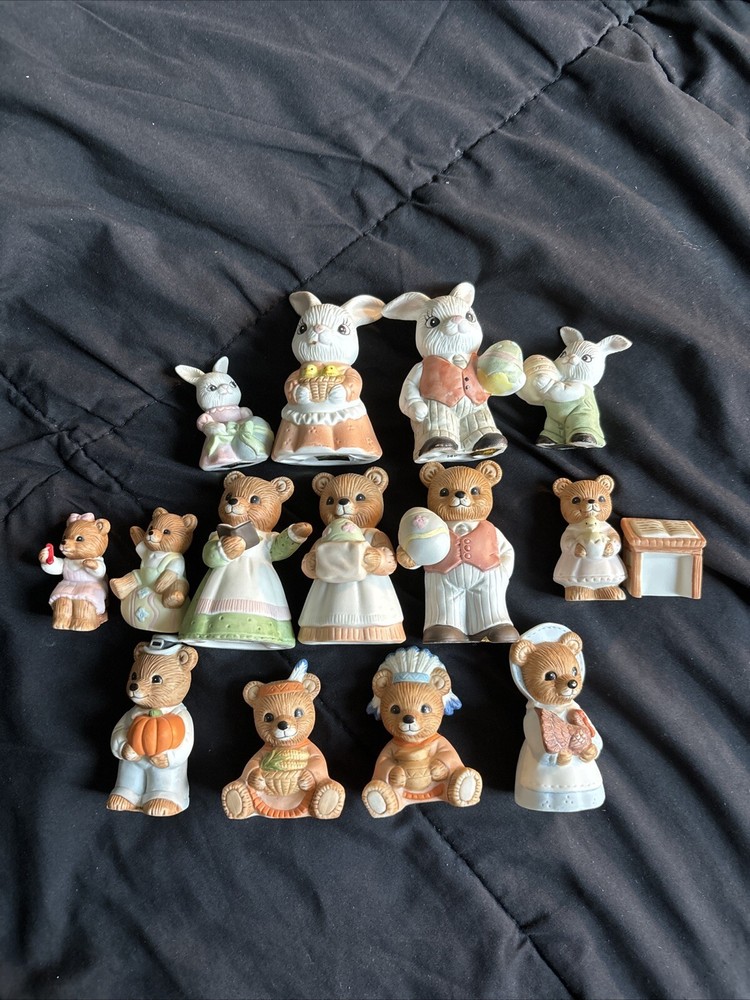 VTG HOMCO Home Interior Bear & Bunny Figurines Lot Of 15 Rare (11 Bear/4 Bunny)