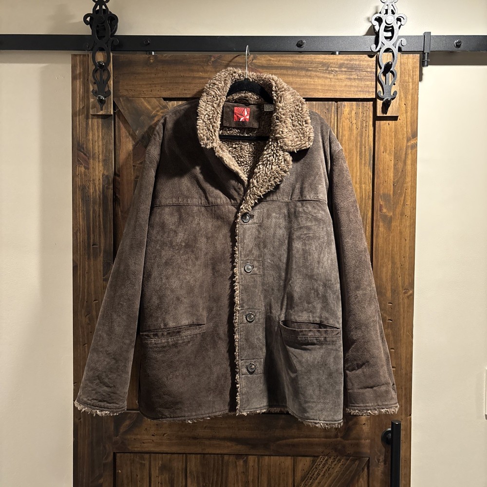 Men's Marlboro All Genuine Leather Long Sleeve Button Down Coat Brown Size XL