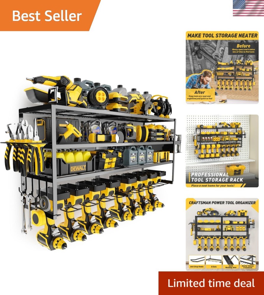 4 Layers Large Wall Mount - Heavy Duty 8 Drill Holders for Garage Storage Rac...