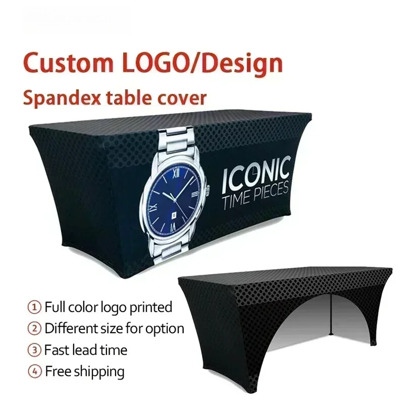 Custom Logo Spandex Table Cover Stretch Table Cloth Banquet Wedding Exhibition