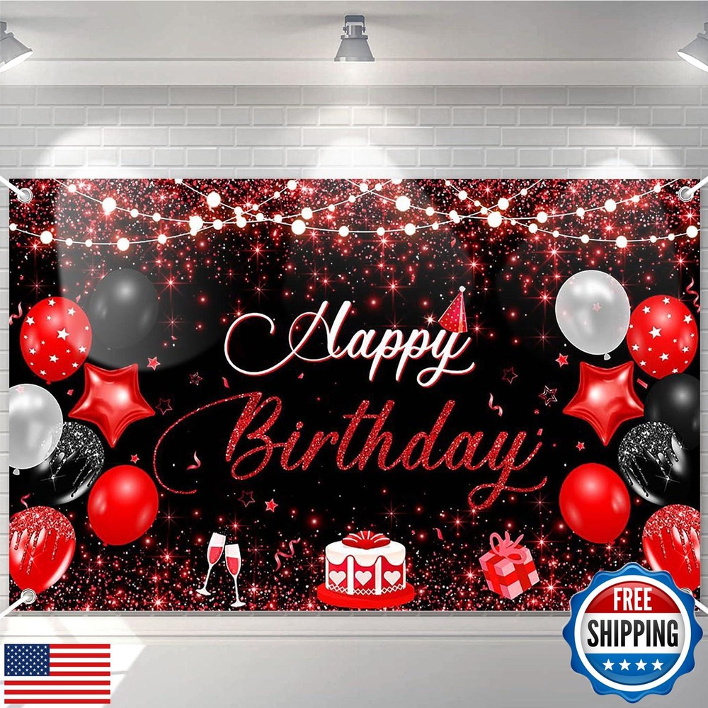 Red & Black Happy Birthday Banner for Men & Women - Avezano