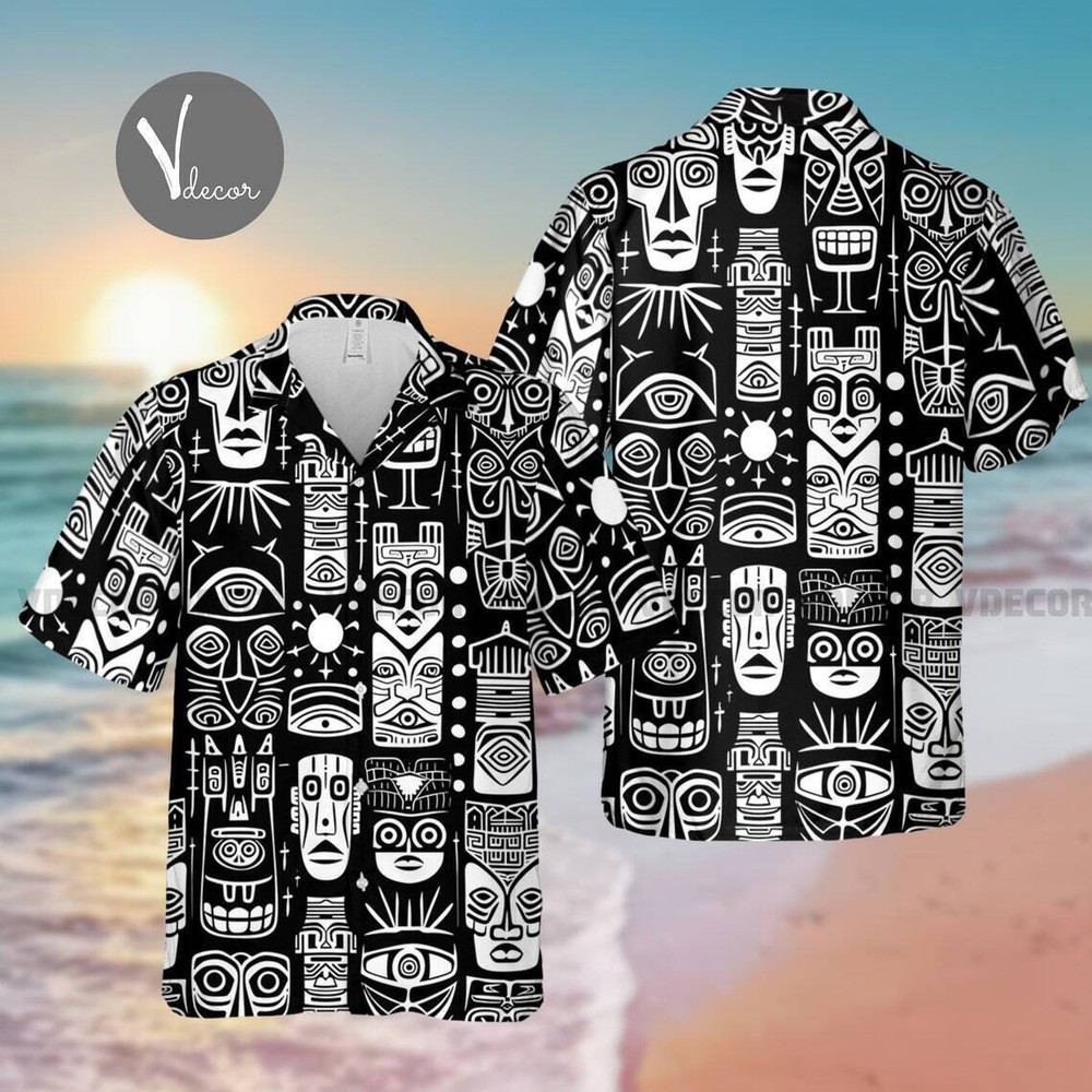 Camisa Hawaiana Patrón Tiki Amantes Tiki Camisa de Verano 3D Hawaii Aloha Camisa