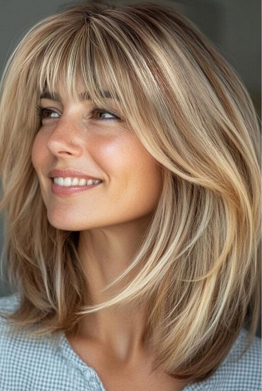 Ash Blonde Highlight Wig With Bangs 13x4 Lace Front Human Hair Wig for Women