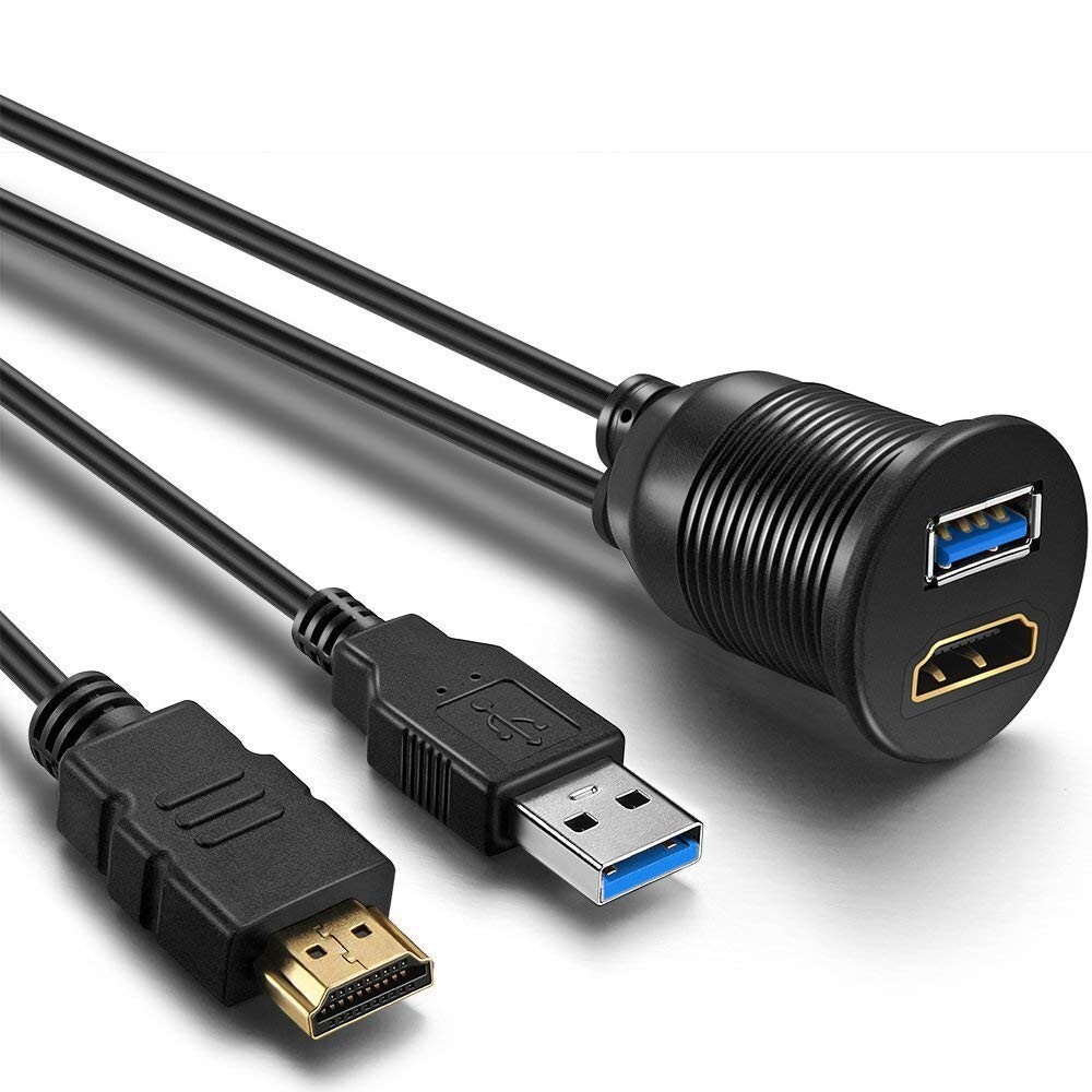 USB3.0 HDMI Extension Flush Dash Panel Mount Cable for Car Boat Motorcycle