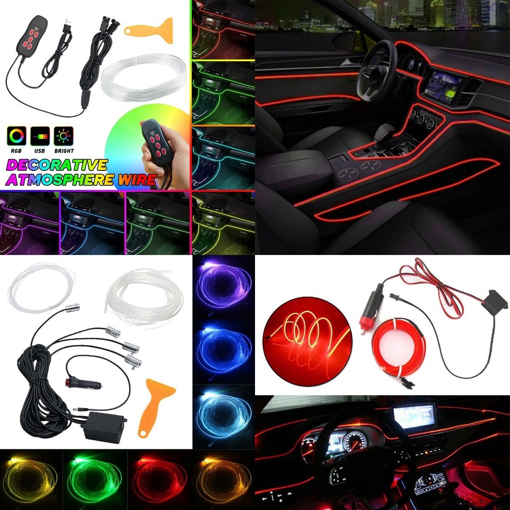 5M Car LED Interior Auto Decor Wire Atmosphere Strip Light RED Universal lamp