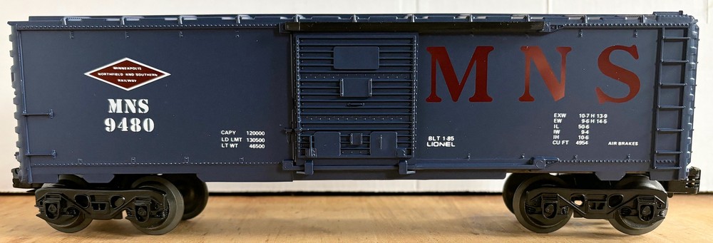 LIONEL 6-9480 MINNEAPOLIS, NORTHFIELD and SOUTHERN BOX CAR MNS RTR OVP METAL WHE
