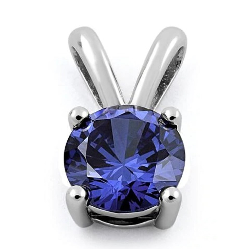 Stunning Lab Created Tanzanite Solitaire Pendant Necklace - Sterling Silver