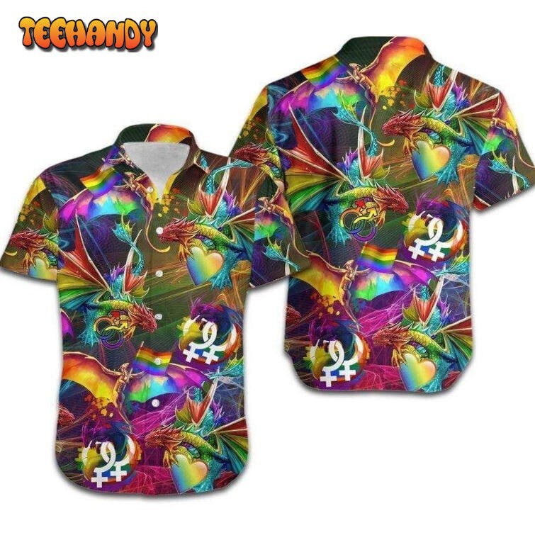 Gay Pride 3D Shirt Festival LGBT Dragon Rainbow Design Hawaiian Shirt