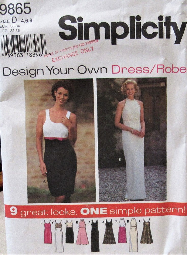 Simplicity 9865 Womens Evening Cocktail Dress Sewing Pattern Sizes 4-6-8 DIY Gown Design