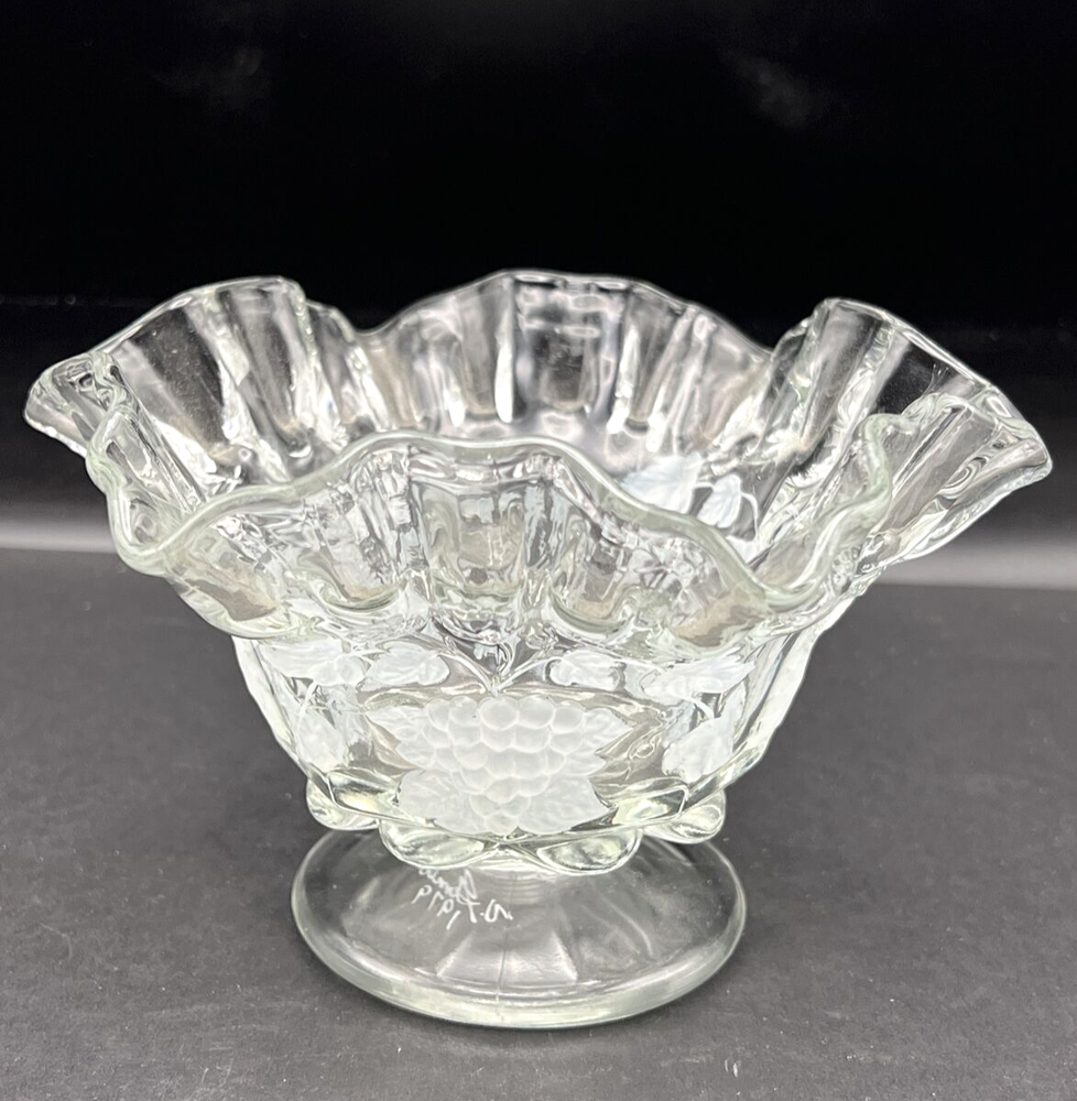 VTG 1979 Westmoreland Clear Glass Painted Grape Low Compote Signed