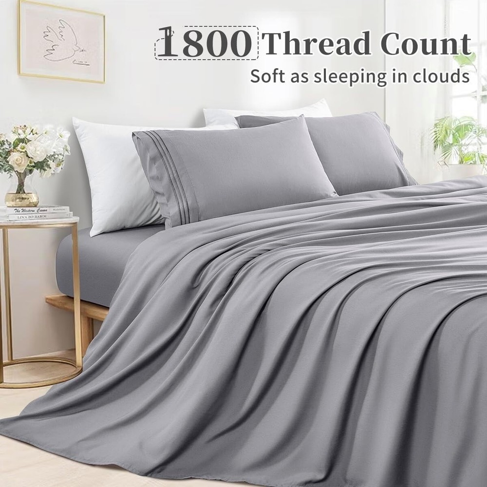 4pcs Bed Sheet Set 1800 Thread Count Luxury Egyptian 16'' Deep Sup-Soft Wrinkle