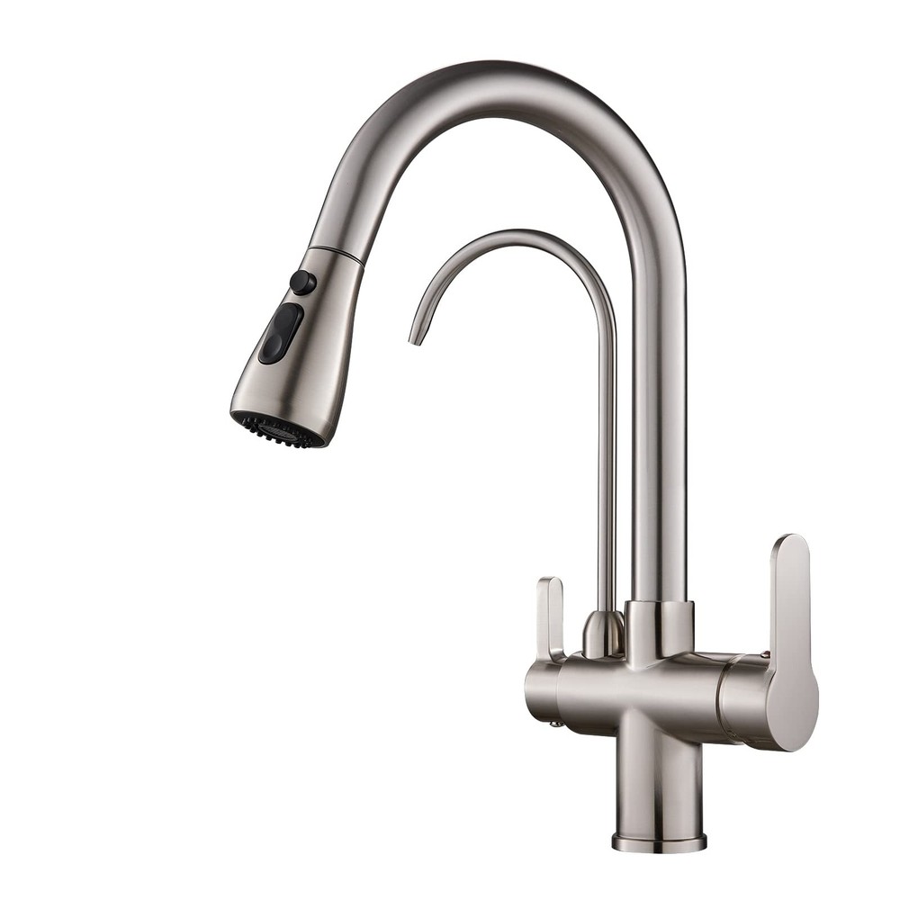 3-in-1 Pull Down Kitchen Faucet with Dual Handles and Drinking Water Spout