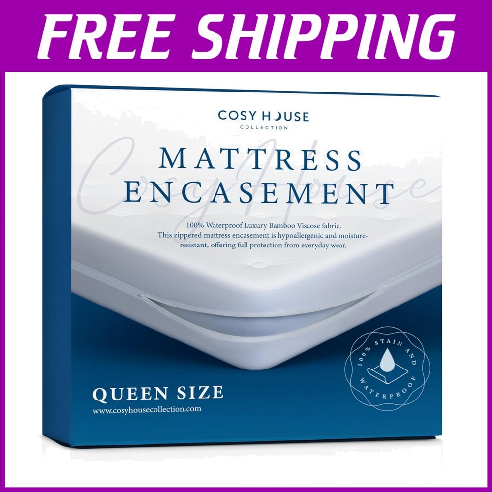 Premium Queen Mattress Protector with Waterproof Zipper Closure - Bamboo Fabric