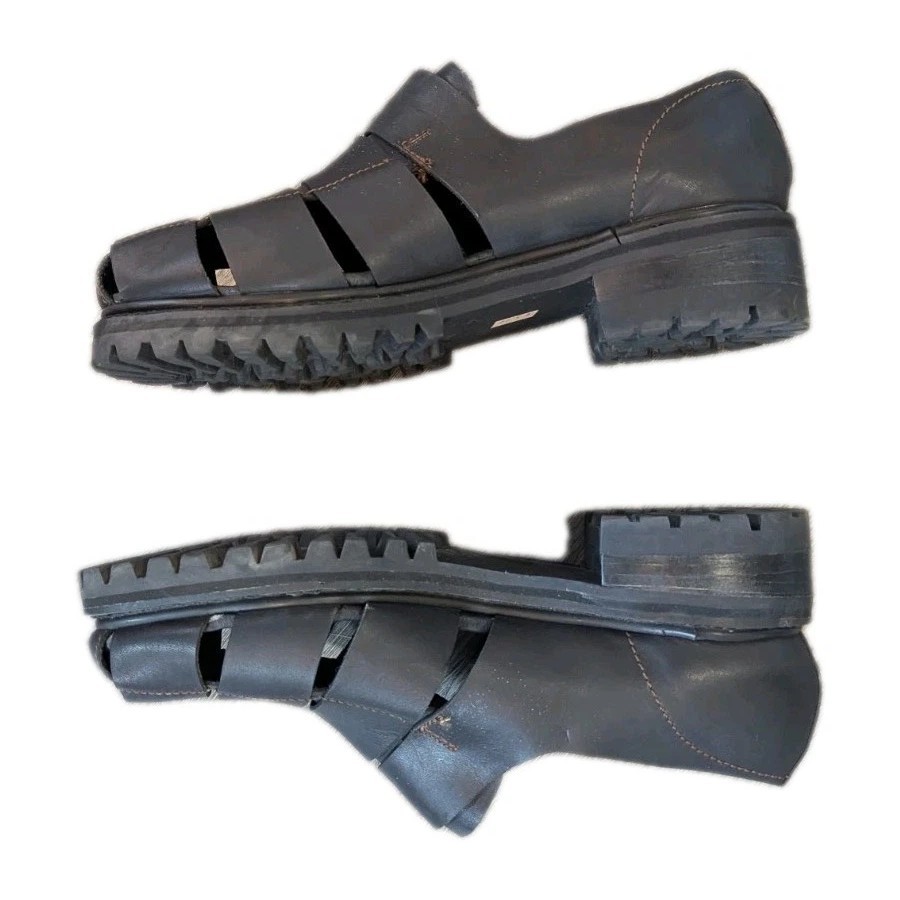 Vintage GBX Basix Men's 12 Black Leather Fisherman Gladiator Sandals with Buckle