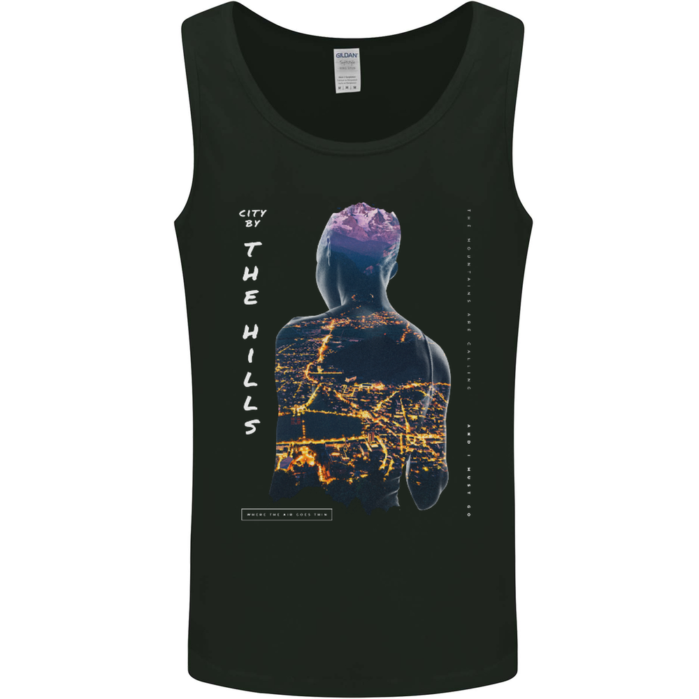 City Lights & Mountains Double Exposure Mens Vest Tank Top