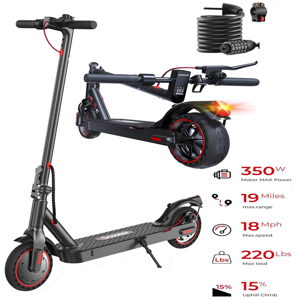 iScooter i9 Foldable Electric Scooter 350W Motor 18 Mile Range 220Lbs Capacity with Lock