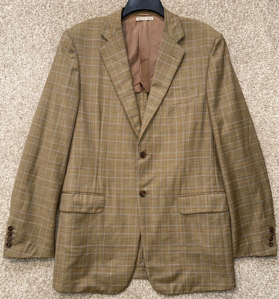Belvest Blazer Mens Size US 42L Brown Sport Coat Super 120s Wool Plaid Italy
