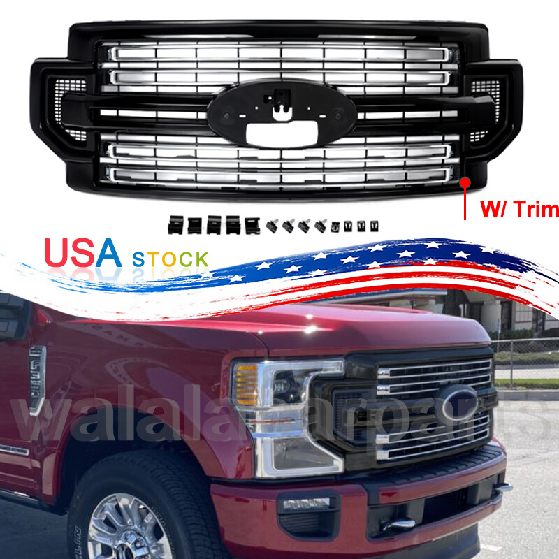 Gloss Black Front Bumper Grille Assembly Fit Ford Super Duty F250 F350 2020-2022