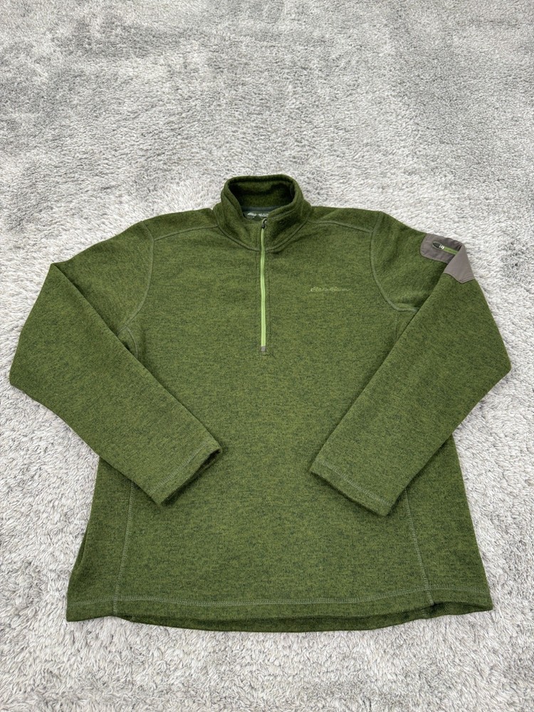 Eddie Bauer Sweater Men XL Green Fleece 1/4 Zip Mock Neck Pullover Sweatshirt