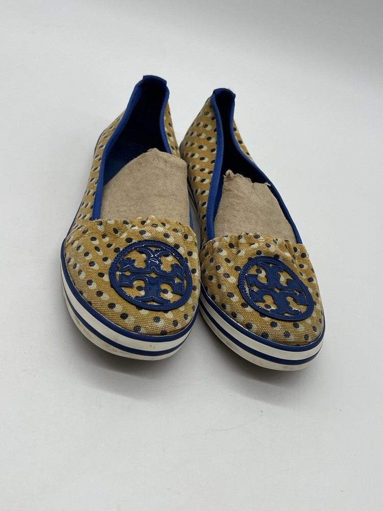 Tory Burch Polka Dot Women’s Size 9.5M Yellow Blue Canvas Flats Ballet Shoes.