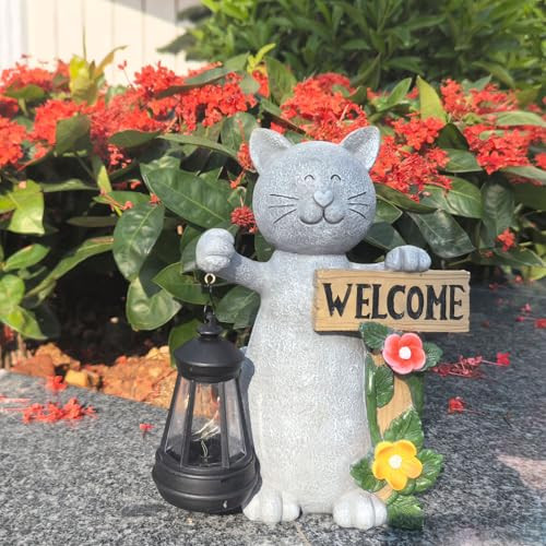Solar-Powered Garden Cat Statues with Lighted Outdoor Decoration