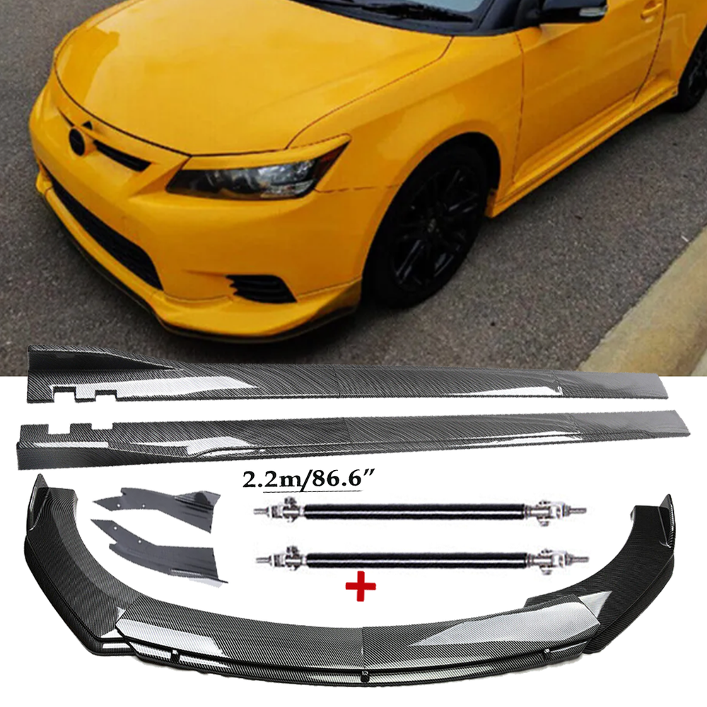 Carbon Fiber Front Bumper Lip Spoiler 86.6in Side Skirt Fit 2011-2013 Scion TC