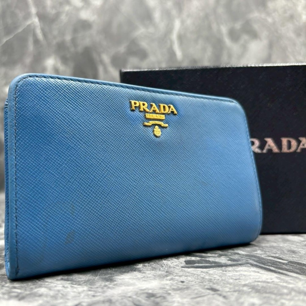 PRADA Saffiano Leather Bifold Wallet in Rare Blue Excellent Condition