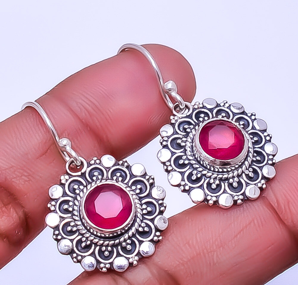 Ruby - Dyed Quartz (Simulated) 925 Sterling Silver Bali Earring 1.33