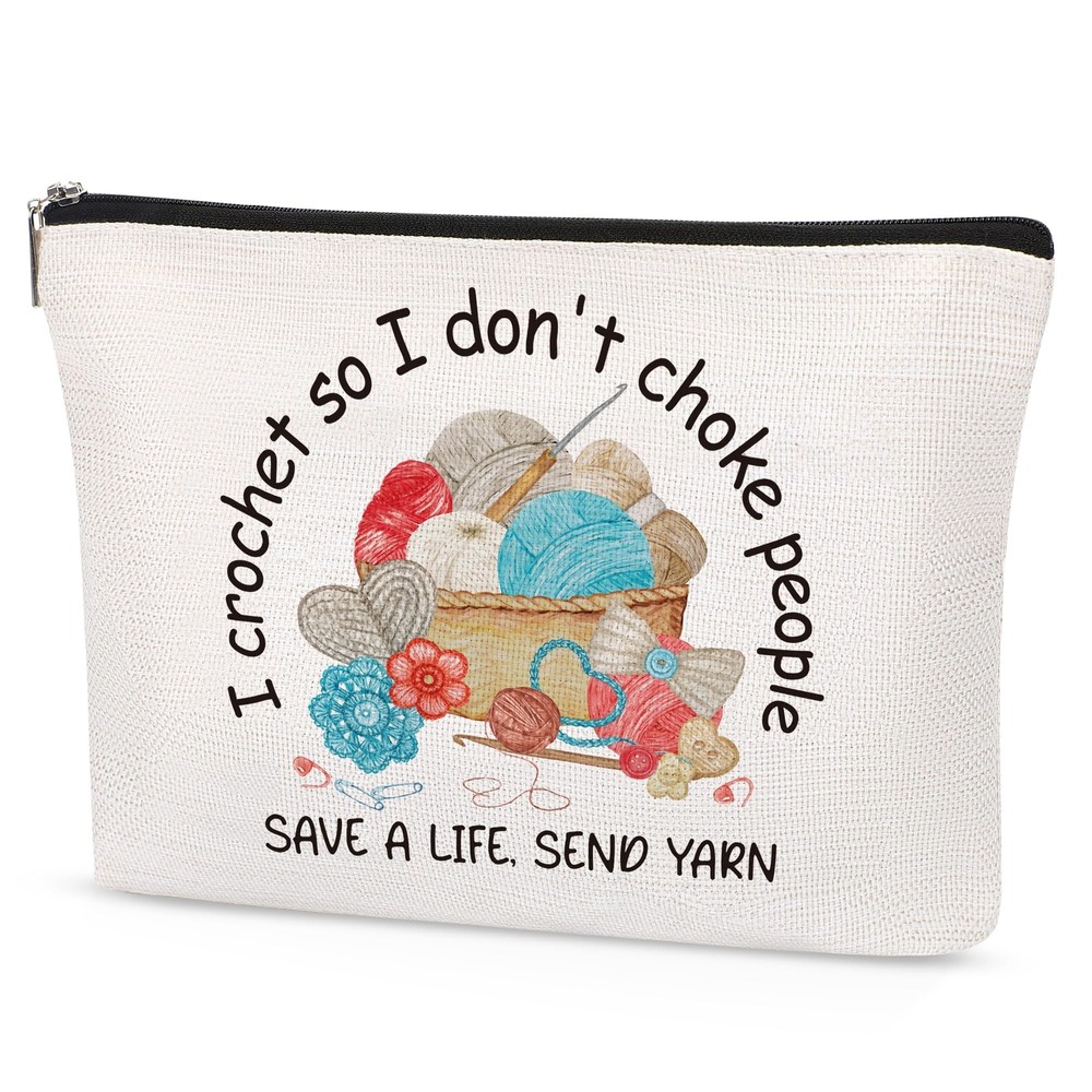 Funny Crocheting Gifts Makeup Bag for Women Knitting Gift for Crochet Beginne...