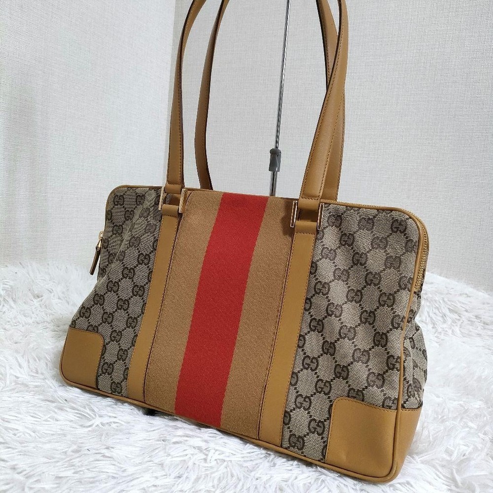 Gucci GG Canvas Leather Tote Shoulder Bag Luxury Designer Handbag New  