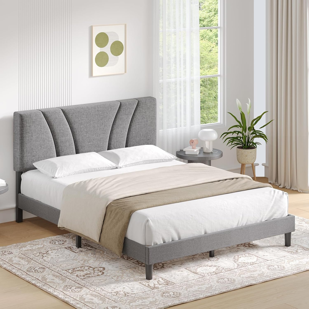 Full Size Upholstered Platform Bed Frame with Adjustable Headboard and Storage-image