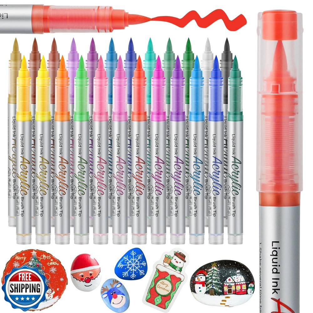 24-Color Brush Tip Acrylic Paint Markers for Permanent Art