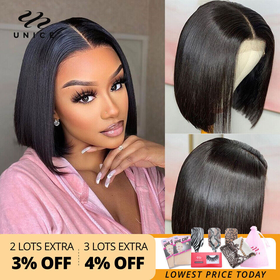 13x4 Lace Front Human Hair Bob Wig 4x4 Lace Closure Short Blunt Cut