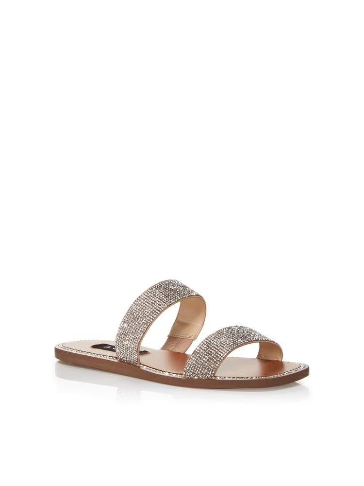 AQUA Womens Beige Studded Glow Square Toe Slide Sandals Size 6.5 M