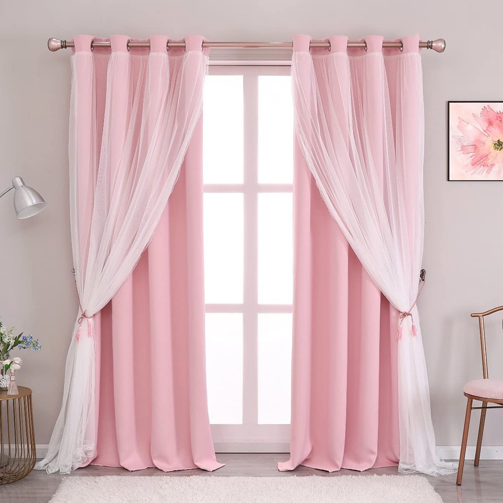 Blackout Sheer Curtains Set - Double Layers Stylish Mix & Match Elegance Whit...