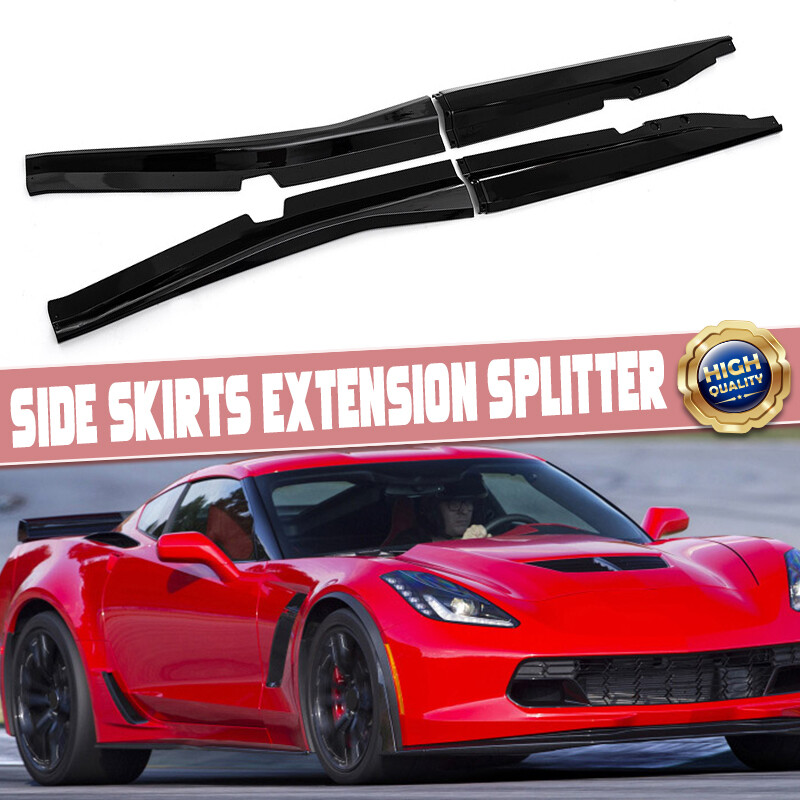 For 2015-2019 Corvette C7 Gloss Black Gloss Black Side Skirt Extensions Panel
