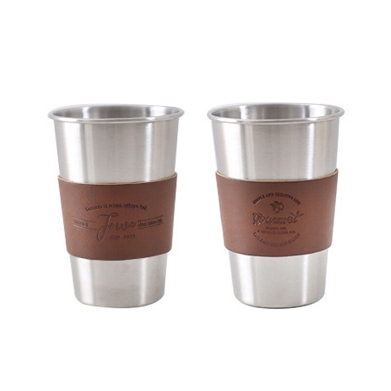 Stainless Steel Coffee Cup with Leather Cover, Double Insulated Coffee Mug