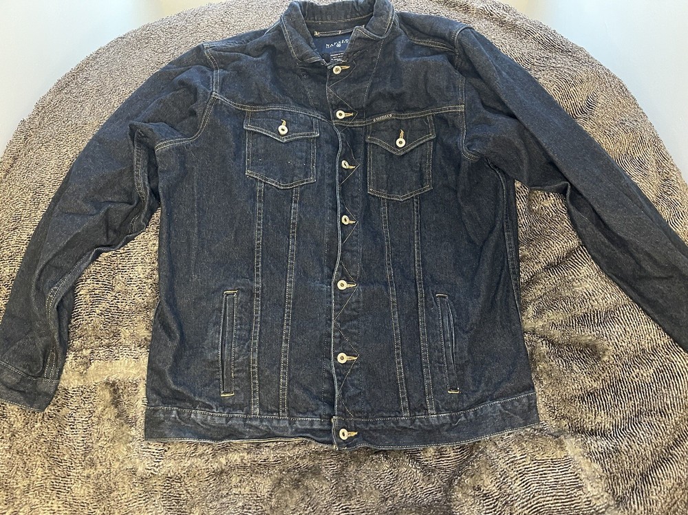 VTG Y2K Nautica Jeans Co. Dark Blue Denim Chore Trucker Jacket Mens 2XL XXL