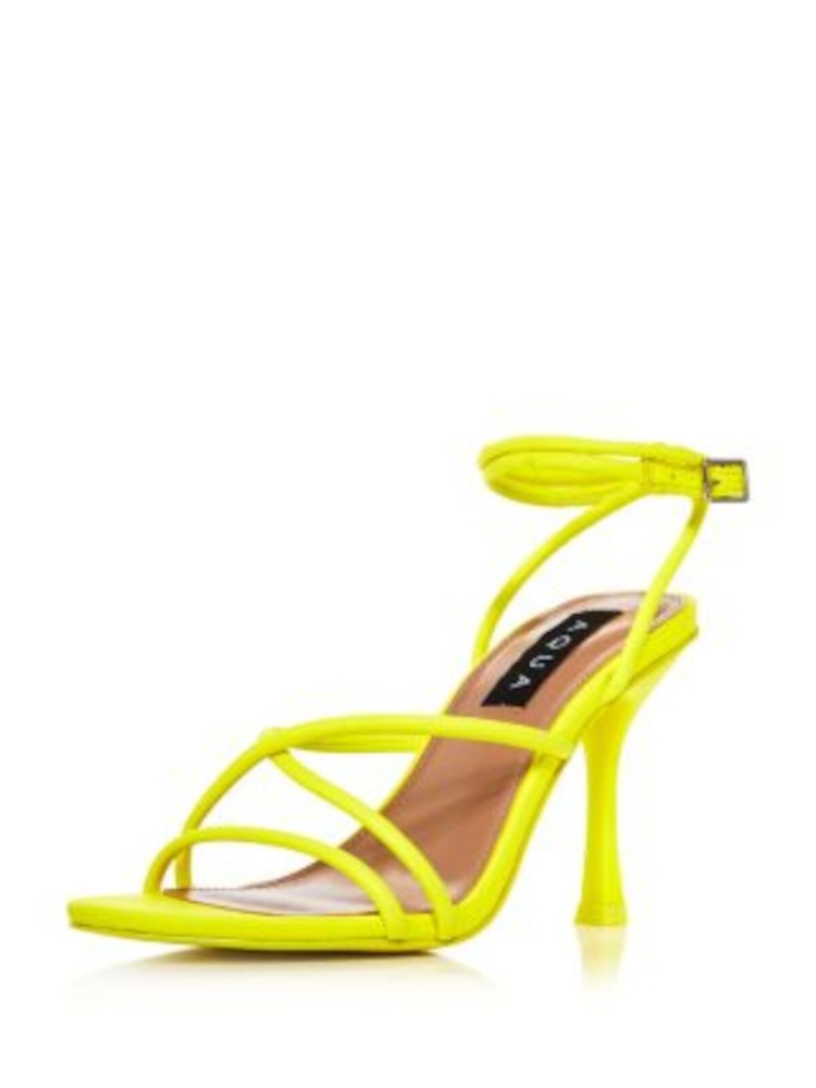 AQUA Womens Yellow Padded Strappy Arlow Open Toe Flare Heeled Sandal 8.5 M
