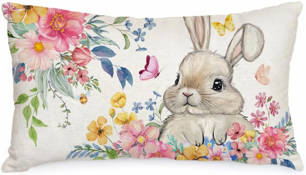 Easter Bunny Flower Pillow Cover 12x20 Inch Holiday Party Decor