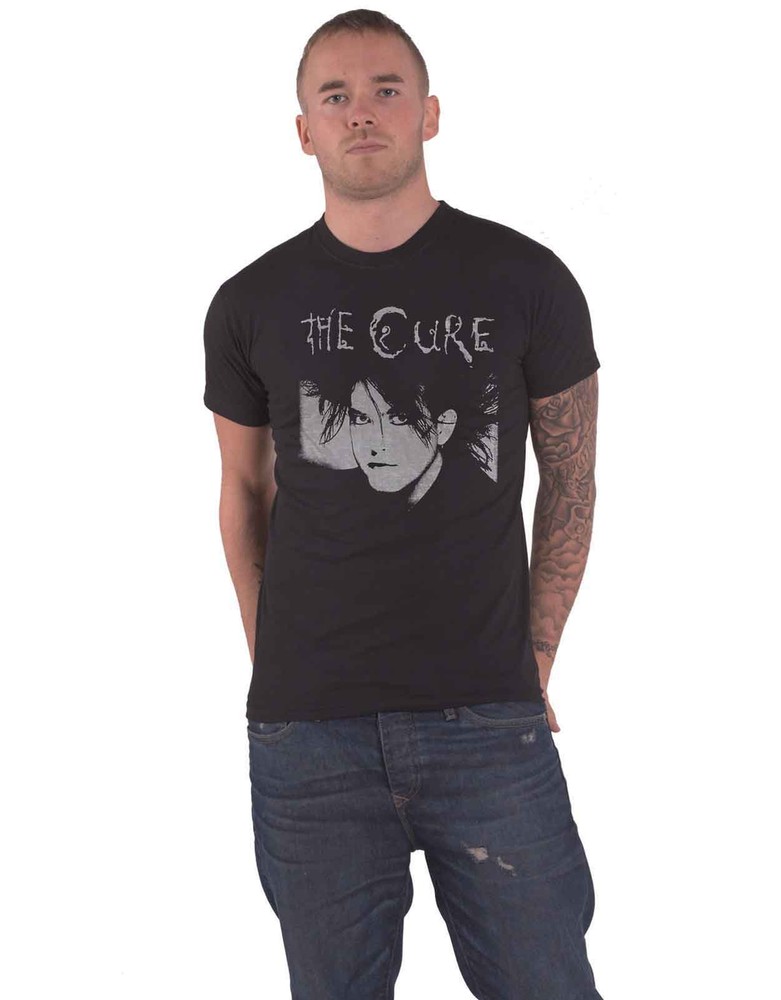 Official The Cure Robert Illustration Band Logo T-Shirt for Men in Black