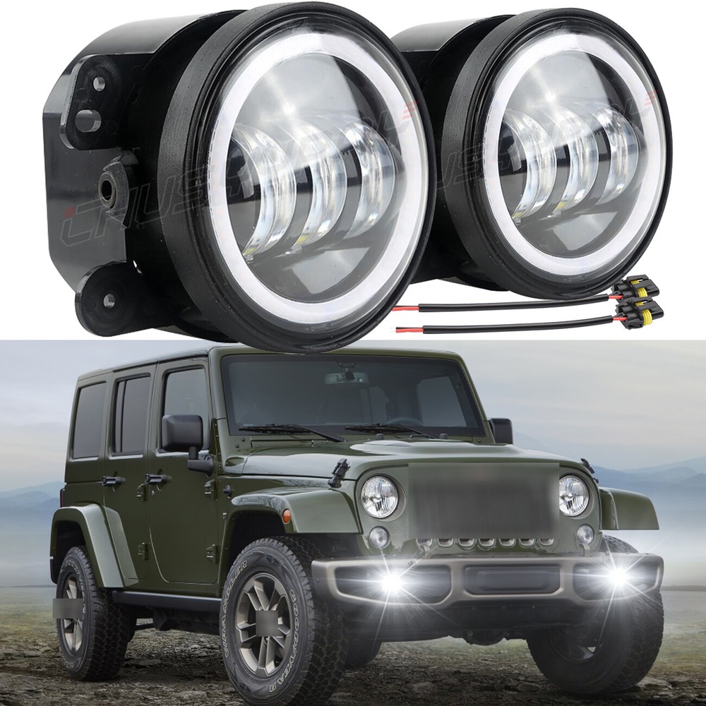 Pair 4 Inch LED Fog Lights Front Bumper Driving Lamps for Jeep Wrangler/Dodge