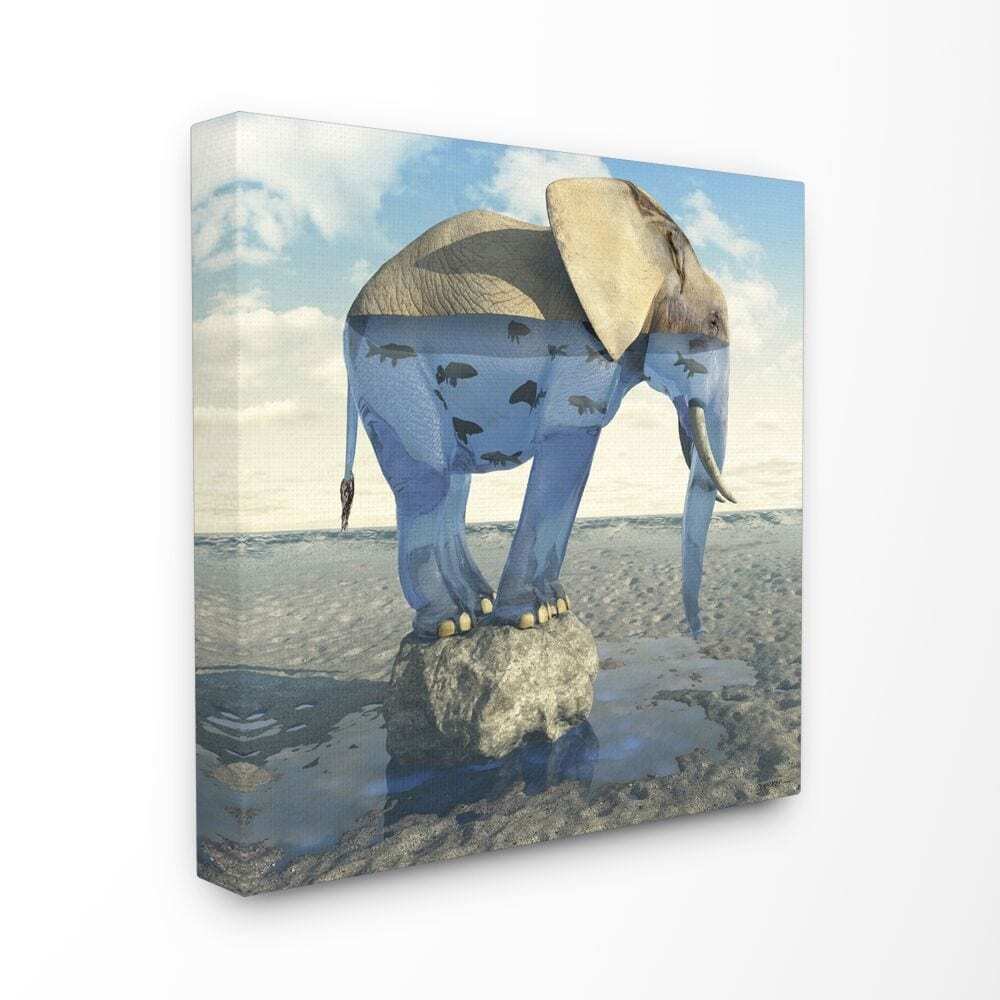Stupell Ocean Elephant Abstract Animal Design Canvas Wall  17 x 17
